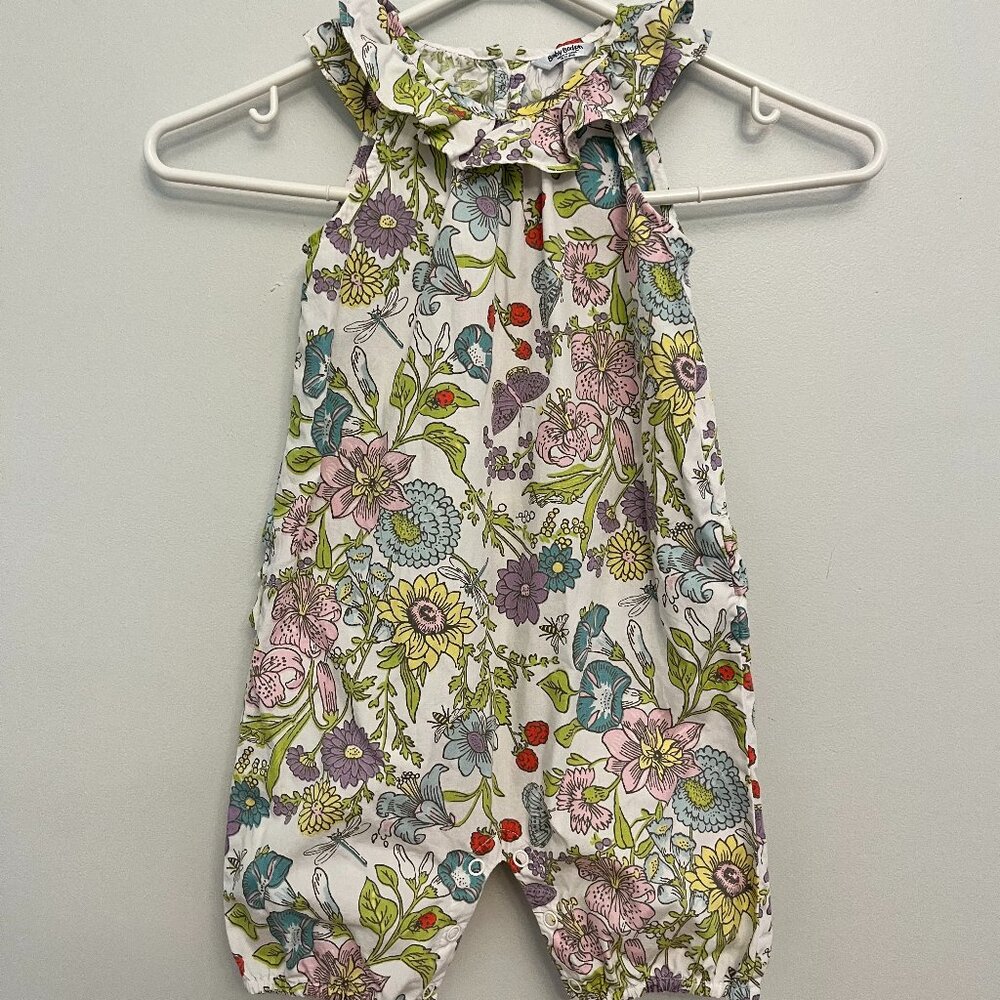 Baby Boden Sleeveless Floral Ruffled Romper, size 18-24 Months